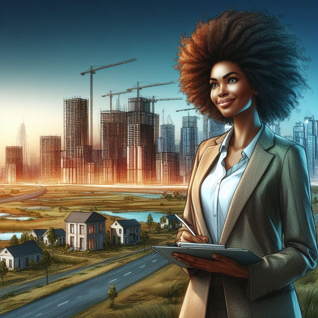 an african woman as real estate investor standing on land yet to be developed